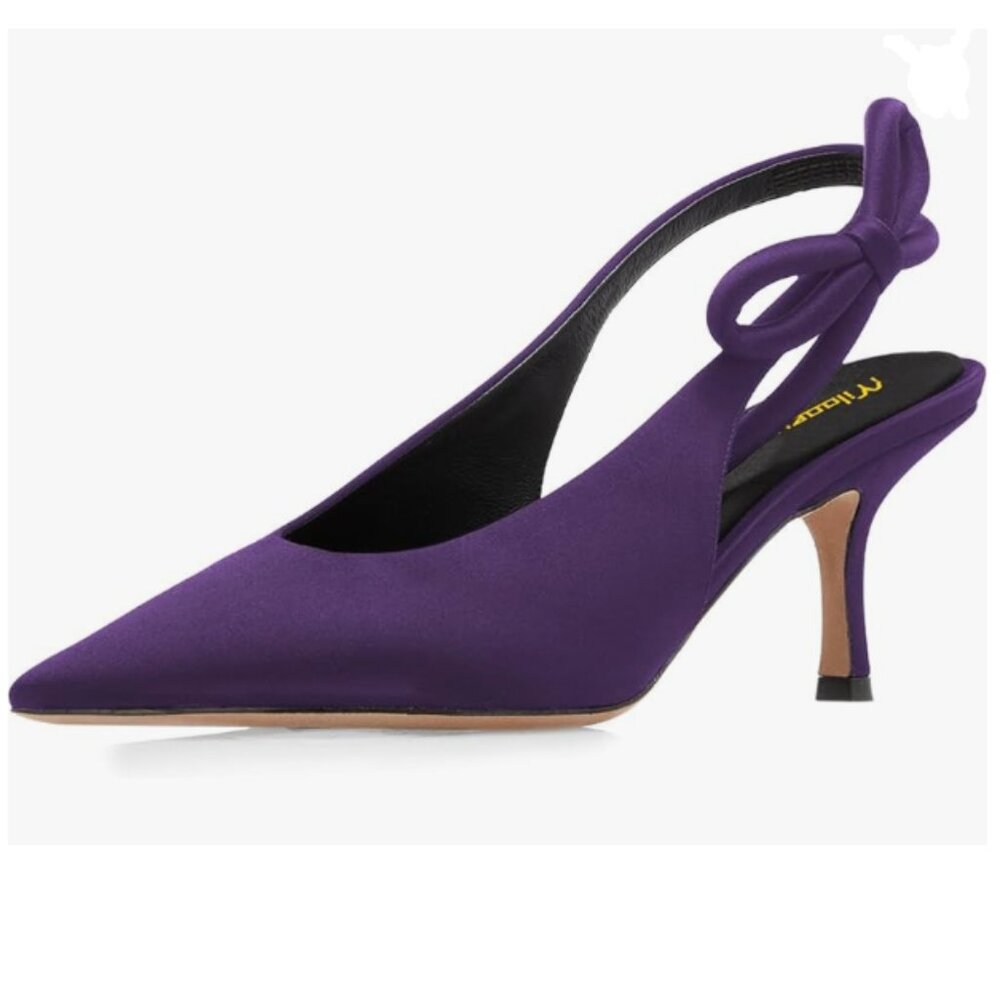 Milooey Purple Women's Slingback Bowknot Stiletto Heel Pumps Slip On Sandals